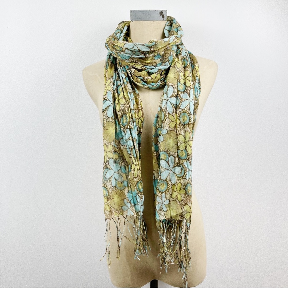Floral Boho Scarf Wrap Shawl Yellow Blue